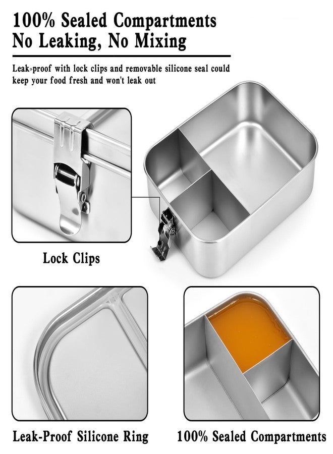 UPTRUST Stainless Steel Bento Lunch Box, 3-Compartment Large 1400ML Metal Bento Box for Kids or Adults, Container with Lockable Clips to Leak Proof - Image 5